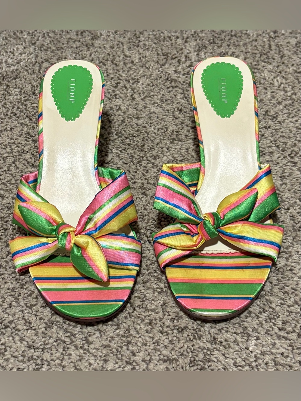 Vintage Y2K Fioni Candy Striped Satin Bow Kitten Heels